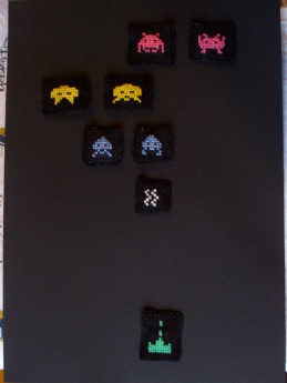 Space Invader cross stitch magnets